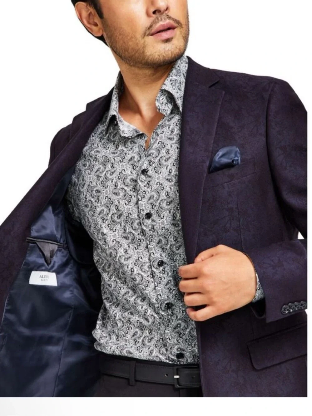 ALFANI NWT 42R slim fit Navy paisley GORGEOUS Suit Jacket